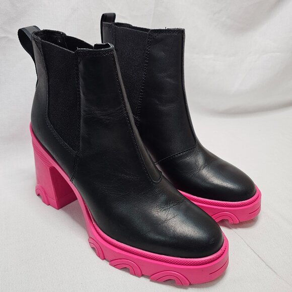 Sorel Brex Heel Chelsea Waterproof High Heel Black Boot Hot Pink Womens Size 7.5 - Picture 1 of 12